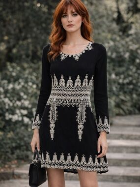 MIS COCOS Black Embroidered Dress – Size Medium
